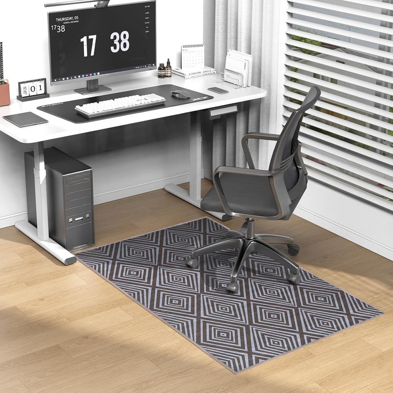 KEYDOL Blue&Black Checkered Diamond-Pattern Computer Chair Mat for Hardwood, 30" x 48"Office Mat for Hardwood Floor with Non-Slip Back, HeavyDuty Office Chair Rug for Hardfloor,LowPlie Carpet Floor Protector - Image 1